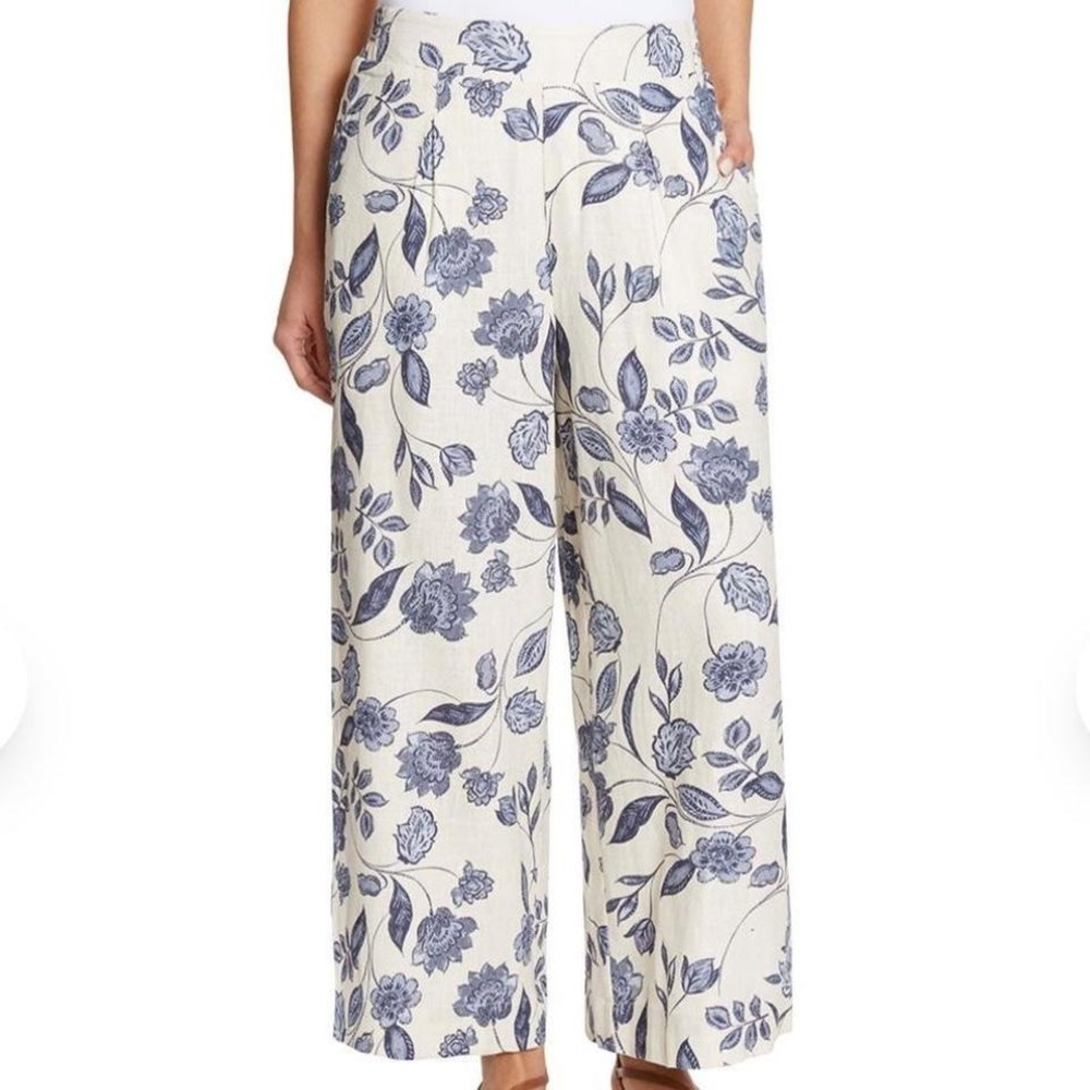 Ella Moss‎ Floral Linen Blend Wide Leg Size M Boutique Resort Coastal